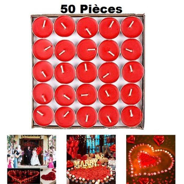 Pack de 50 Bougies rouges parfumées, décoratives & romantiques, Tea lights