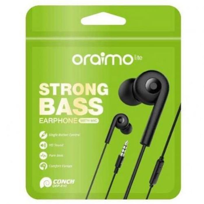 Oraimo Écouteurs filaires Pure Bass & son HD+microphone Intra-auriculaires