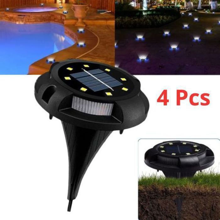 Pack 4Pcs Lampes Solairesde Sol à 8 LED - Décoration pour Terrasse, allée et Jardin, étanches