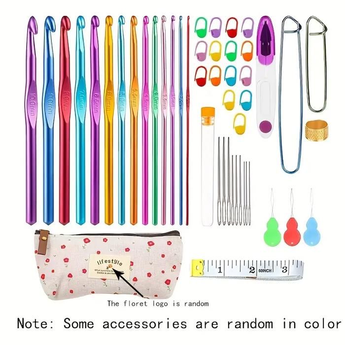 Crochet Hooks Accessories, 14 Pcs Aluminum Crochet Needles Craft Yarn 2-10mm, 9 Pcs Eye Yarn Needles, 10 Pcs Stitch Markers with