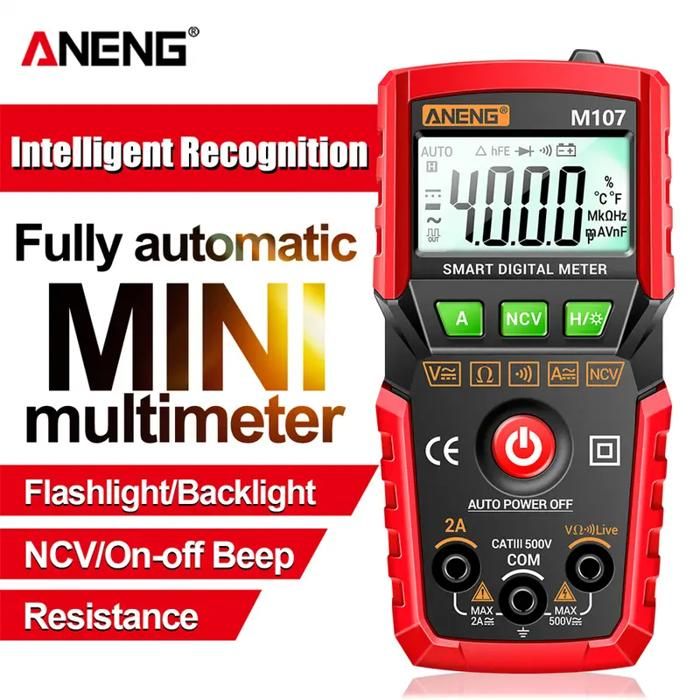 Aneng M107 Mini Digital Multimeter 4000 count AC/DC Electrical Instruments Tester Auto Multimetro digital profesional meter, NOIR