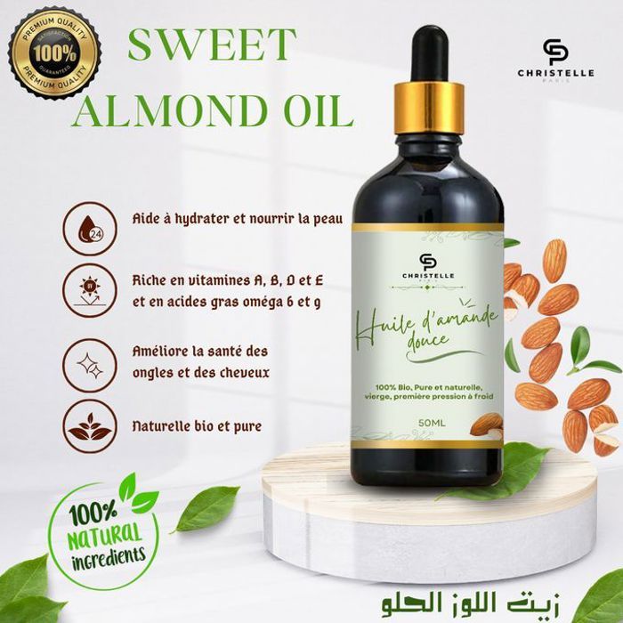 Huile d'amande douce - Bébé - Hydrate et protège la peau - Soin - Bain - Massage - 100% d'origine naturelle