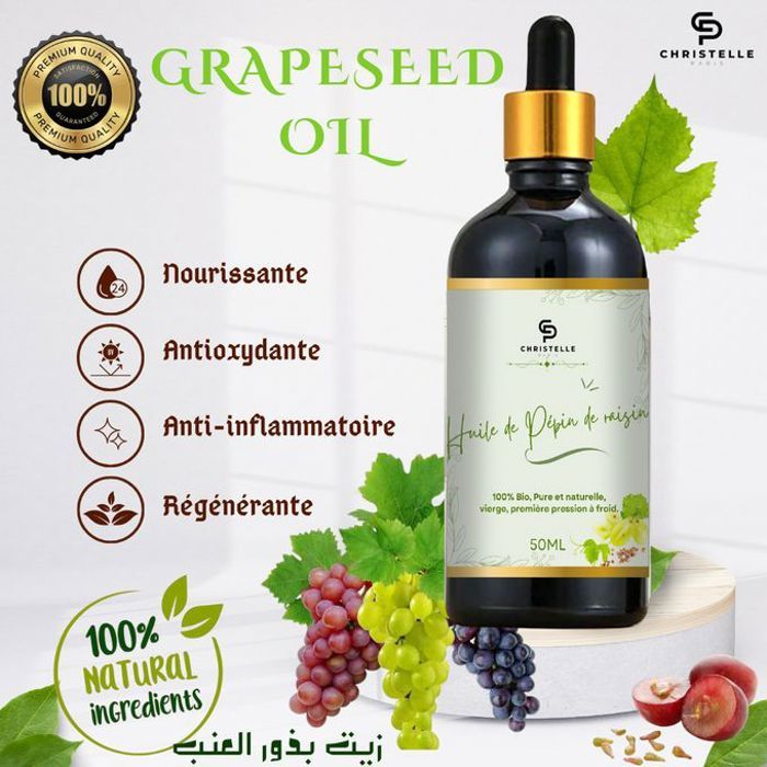 Huile de pépins de raisin Huile hydratante naturelle non parfumée pour soins des cheveux et du corps
