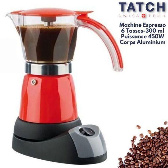 TATCH Cafetière Italienne Electrique 6 Tasses 300 ml Cafetière Electrique Machine Espresso En Aluminium Couleur Rouge 480W