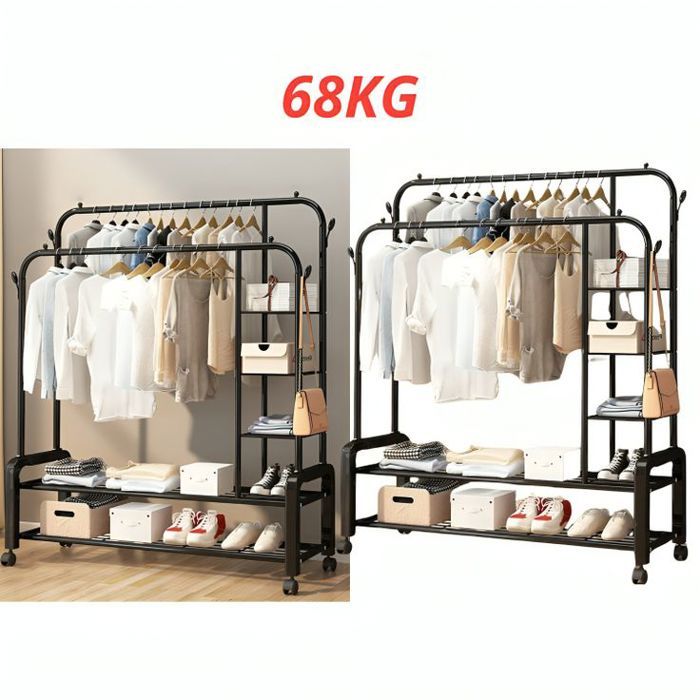 Portant à Vêtements  – Support Autoportant avec Tringle Portable, Séchage et Organisation Idéale pour Manteaux, Noir, Charge 68 kg