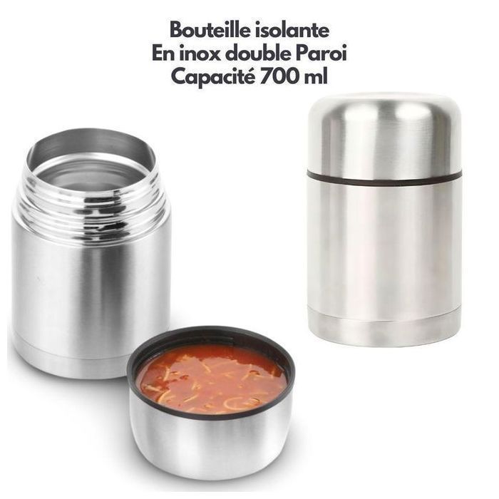 Boîte Alimentaire Isotherme – 700 ml – Acier Inoxydable Double Paroi – Conservation 6h au Chaud / 8h au Froid
