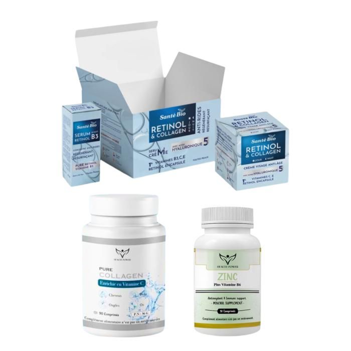 PACK ANTI RIDES HEALTH POWER COLLAGENE + ZINC / SANTE BIO PACK RETINOL COLLAGEN SERUM + CREME