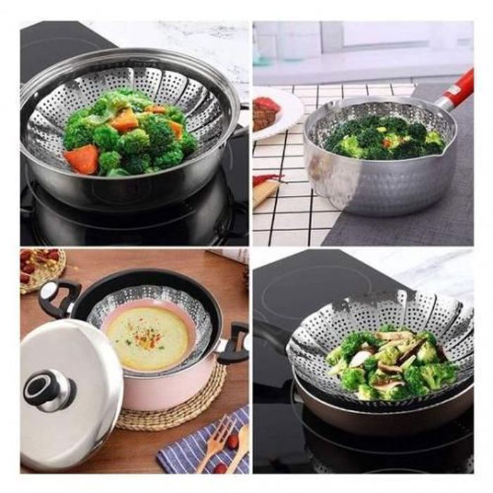 Panier à vapeur pliable INOX pour poêles, autocuiseurs, cocottes, Pour Légumes