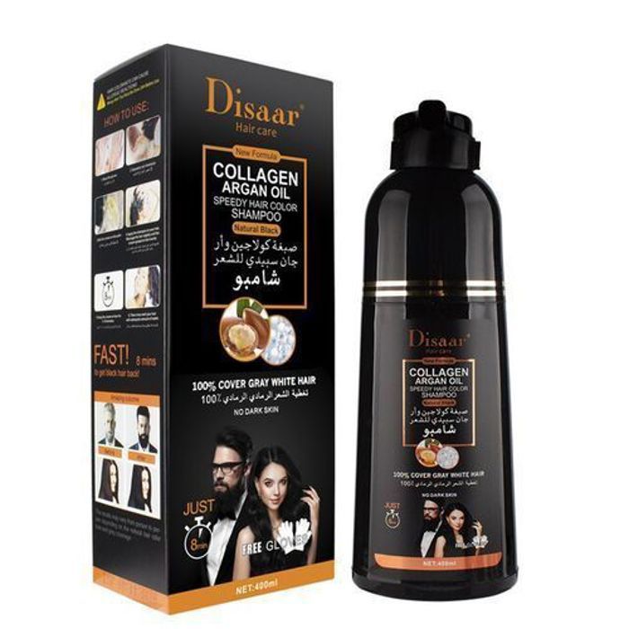 Shampoing colorant - DISAAR - 400ML - Huile d'argan - Cheveux gris et blancs - Réparation