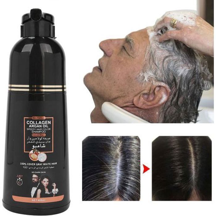 Shampooing teinture capillaire - DISAAR - 400 ml - Couverture cheveux gris - Huile d'argan - Noir naturel