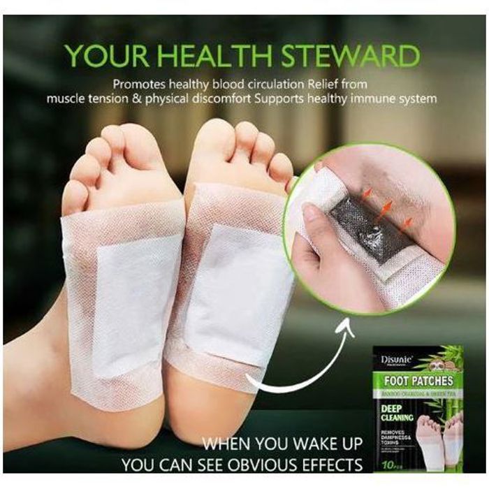 10 Patchs pour les pieds Elimine Humidité & Toxines - Charbon de Bambou & Green Tea