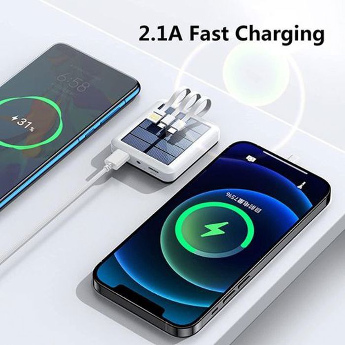 Banque d'alimentation Solaire Portable,10000MAh avec 4 ports USB pour téléphones et Lampe Poche LED