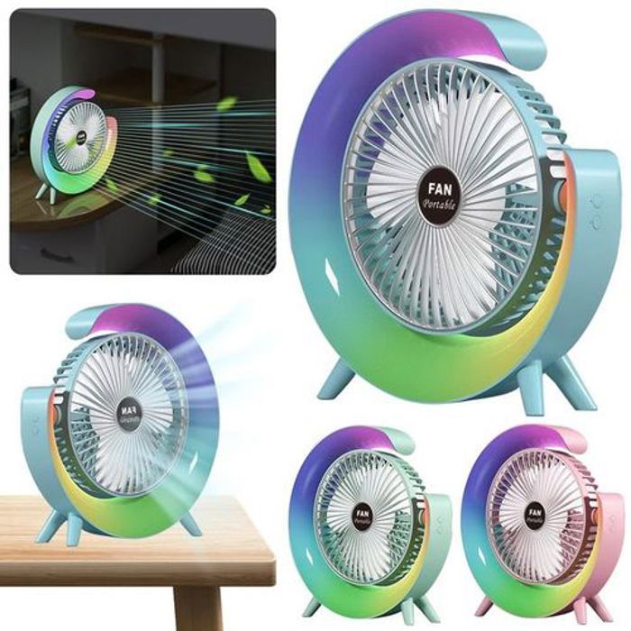 Ventilateur de bureau - Non spécifié - Rechargeable - 180° inclinable - 3 vitesses - LED intégrée