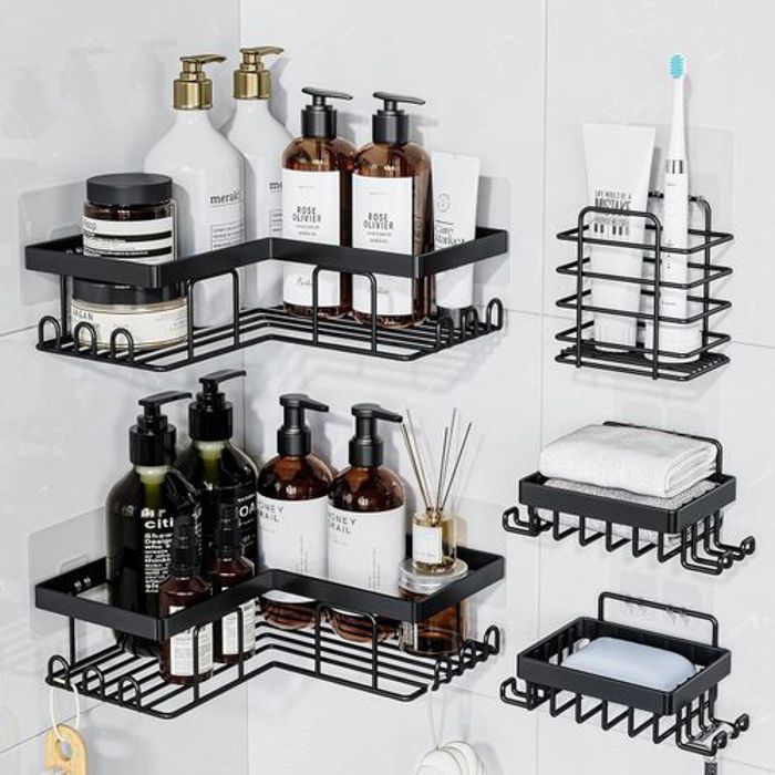 Étagère de rangement - Non spécifié - Set de 5 - Acier - Pas de perçage - Salle de bain et cuisine