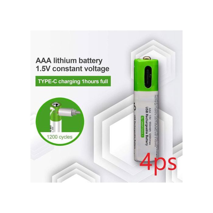 4pc Piles USB AAA Lithium ion Rechargeable Batterie Haute capacité 1.5V 750mWh, Rechargeable AAA Batterie+ câble TYPE-C