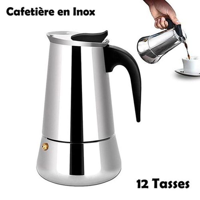 Cafetière Expresso En Acier Inoxydable, Machine À Café Moka 12 Tasses