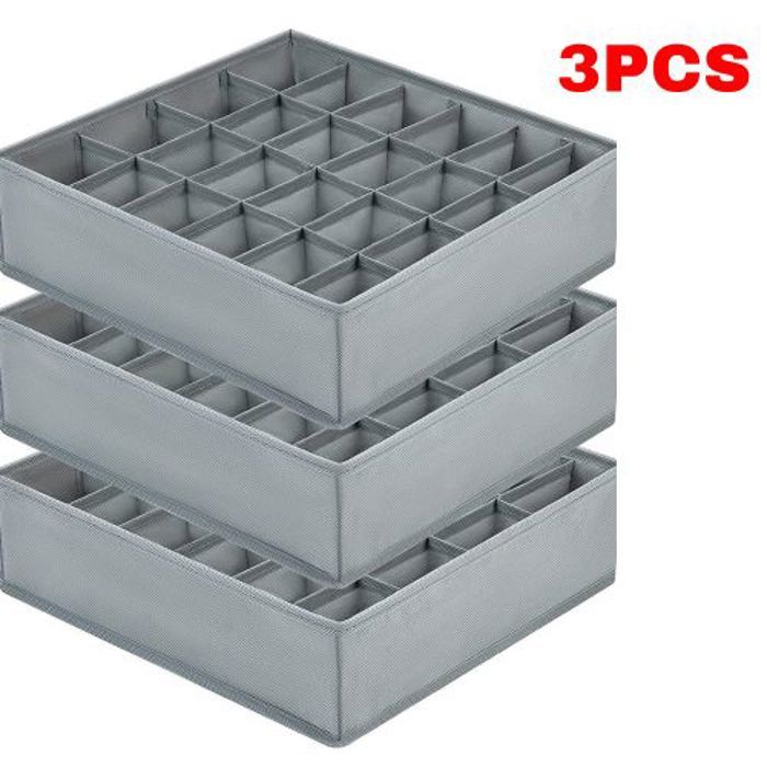 Pack 3 ensemble de boîte de rangement pour sous-vêtement multi-grilles pliable