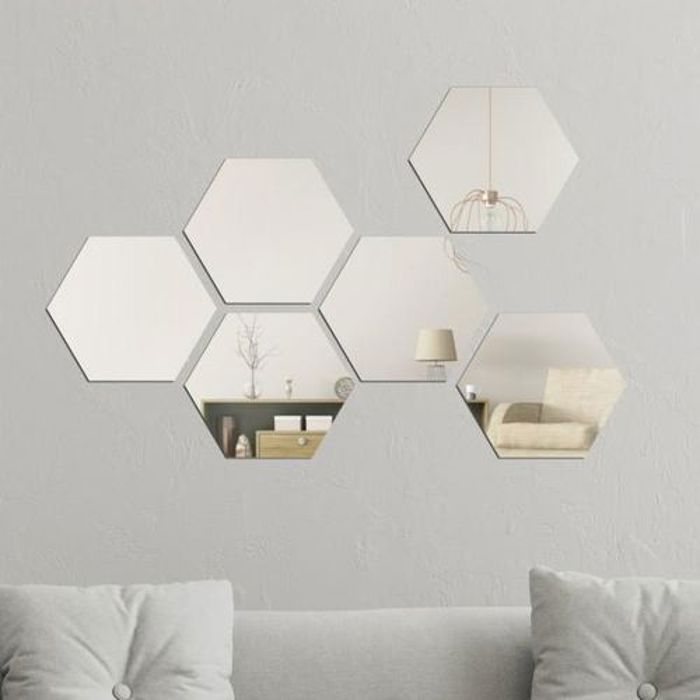 Miroirs - Argent - Hexagonaux - 6 pièces - Acier inoxydable - Décoration 3D