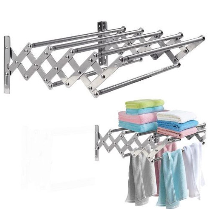 Séche Linge mural pliable,étendoir à linge,Porte serviette avec 5 barres Aluminium