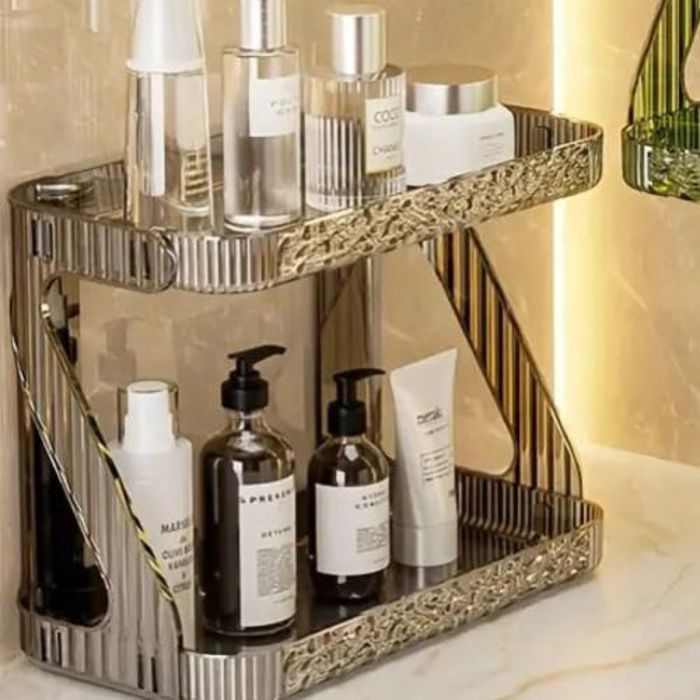 Support de Rangement Cosmétiques pour Salle de Bain, Organisateur À 2 Niveaux Pour Parfums Et Maquillages