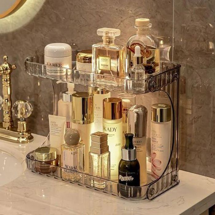 Étagère de rangement de parfum À 2 Niveaux,Rangement cosmétiques de salle de bain,Organisateur de maquillage