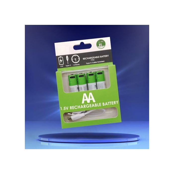4pc Piles Lithium AA Rechargeables par USB 1,5V,  Piles rechargeables USB AA 2600mWh avec câble Chargement USB
