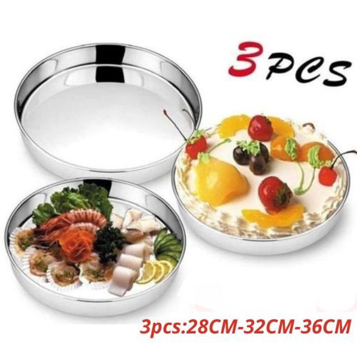 Set de 3 Moules à Gâteaux en Inox,3 Plats à Four Ronds avec Finition Miroir,24/32/36 cm