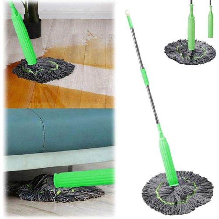Vadrouille télescopique Sans Les Mains,Balai Rotatif pour usage domestique,Serpillière en microfibre