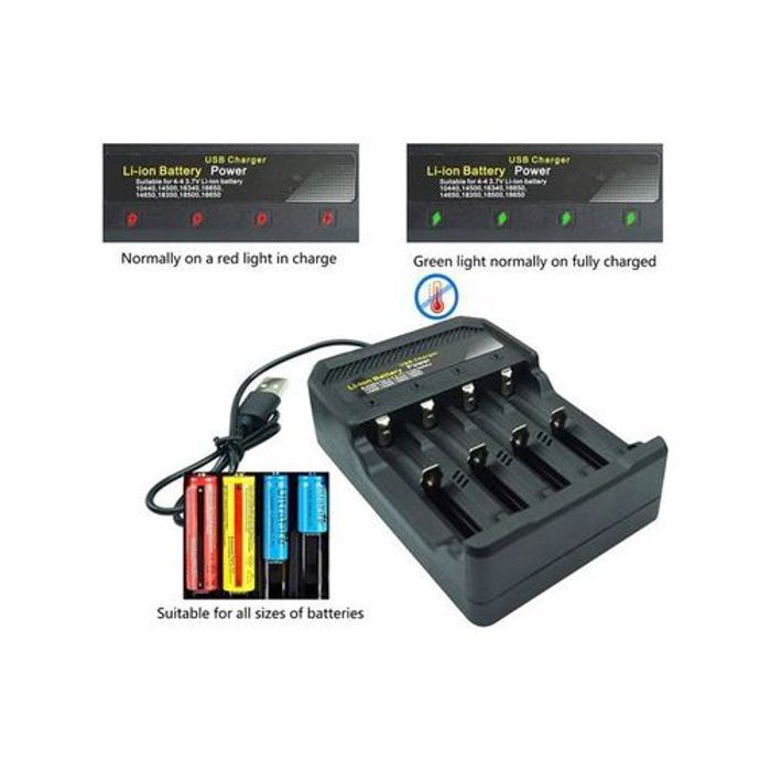 Chargeur de Piles - Non spécifié - 4 emplacements - Li-Ion - S'éteint automatiquement - Noir