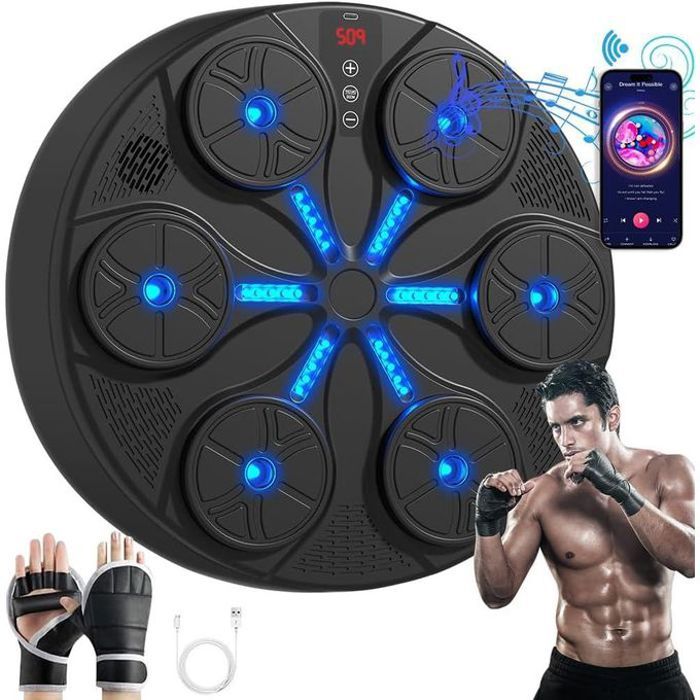 Machine de boxe de grande taille musicale murale Bluetooth 6 points de frappe et 9 modes