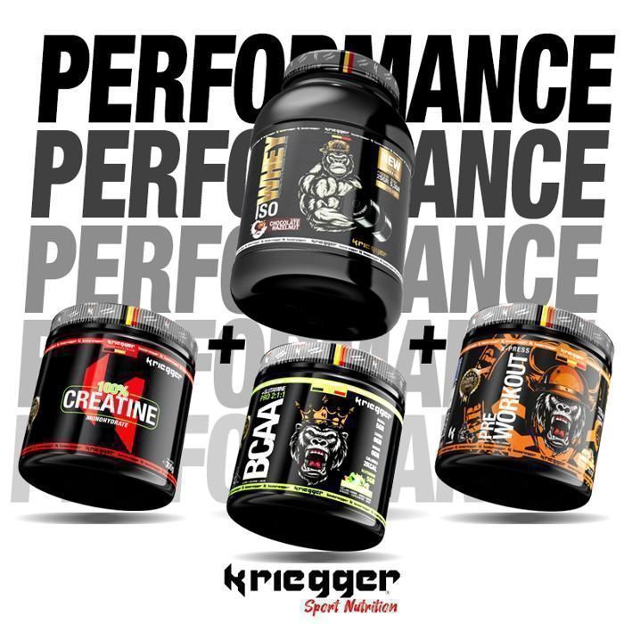 KRIEGGER - PACK Performance ( Iso Whey Protein +  Créatine Monohydrate Pot 300g + BCAA Pro +  + Pré-entraînement Berry Chill 300 g )