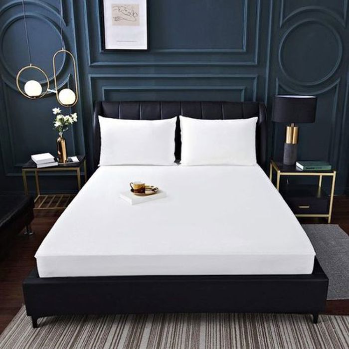 Drap Housse blanc de lit avec bande super doux + 2 Taie d'oreiller 160x200 cm