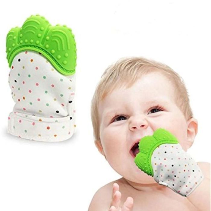 Gant Moufle 1 Piece mitaine de dentition En Silicone Dentition Bebe - Vert