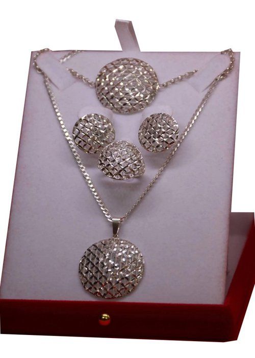 Ensemble de bijoux - Argent 925 - Bague, Boucles d'oreilles, Collier, Bracelet - Or blanc - Femme