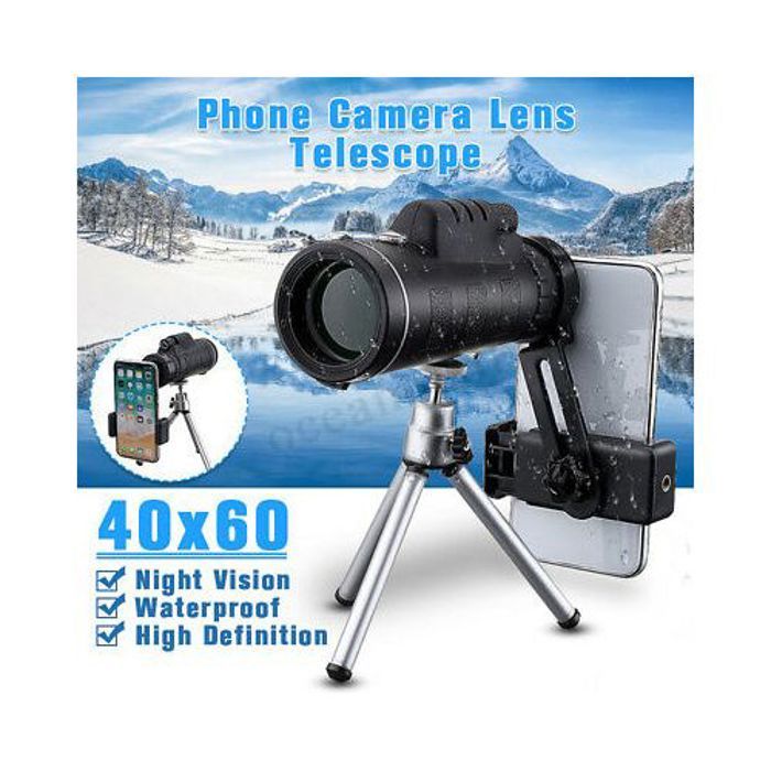 Télescope monoculaire à objectif zoom 60X HD optique + lumière laser + support de téléphone
