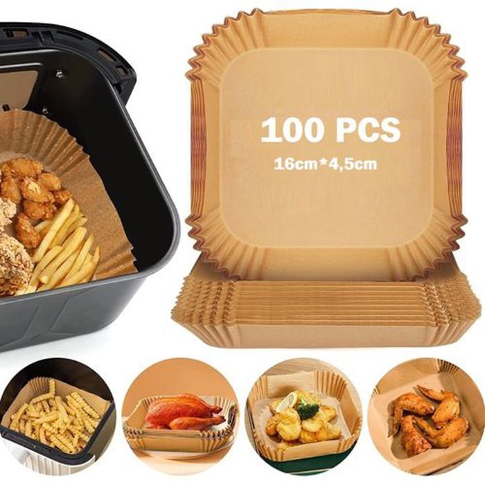 Papier Cuisson Air Fryer Carré Paper Sulfurisé Friteuse a Air 100 Pièces