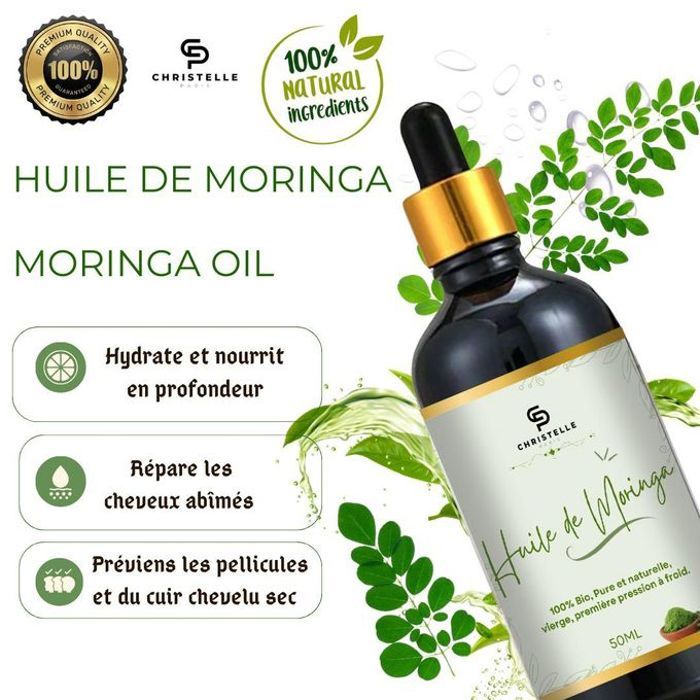 Huile Végétale - CHRISTELLE PARIS - Moringa - Nourrit et Fortifie - Cheveux Bouclés et Crépus - Anti-Chute