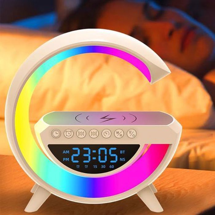 Chargeur sans fil et haut-parleur - MARQUE - Modèle - Réveil - Lampe veilleuse LED RGB - Bluetooth FM