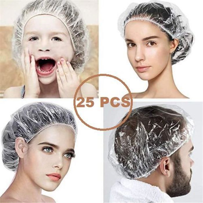 Bonnet de bain élastique transparent Jetable - 25 pièces