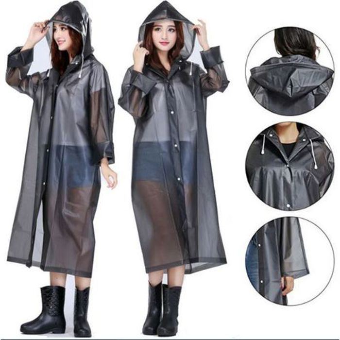 Manteau de pluie à capuche poncho noir pour hommes femmes.