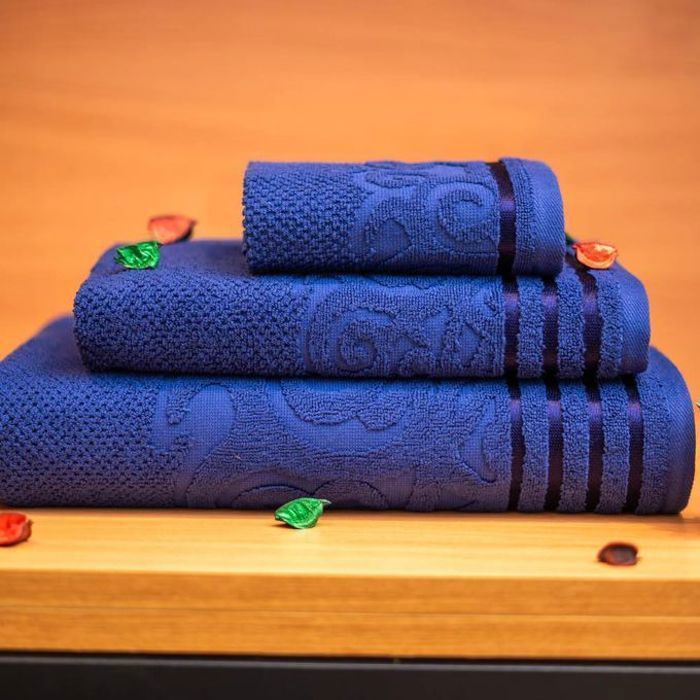 Serviette de Bain - Cassilia - Pack de 3 - 100% Coton - Bleu Marine - Absorption Exceptionnelle
