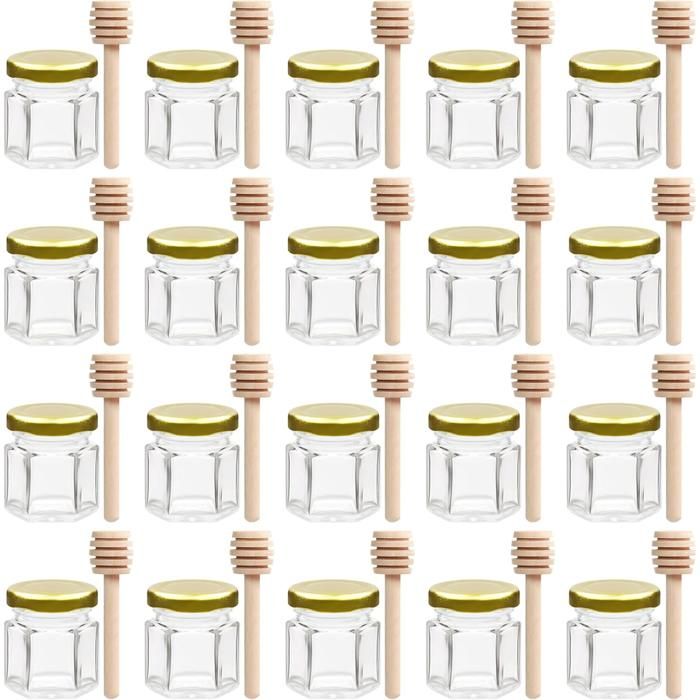 Lot de 30 mini bocaux hexagonaux en verre de avec couvercles dorés