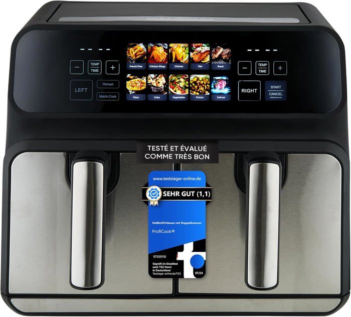 Double friteuse à air chaud 2200W 8 litres (2x4 L)  PROFICOOK