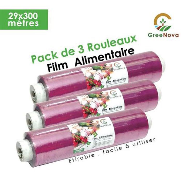 Greenovar Pack de 3 unités de film alimentaire étirable 29 cm x 300 mètres