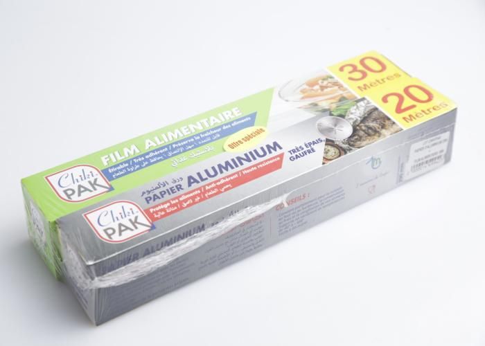 Lot Chikipak Papier Aluminium 20m + Film Alimentaire 30m