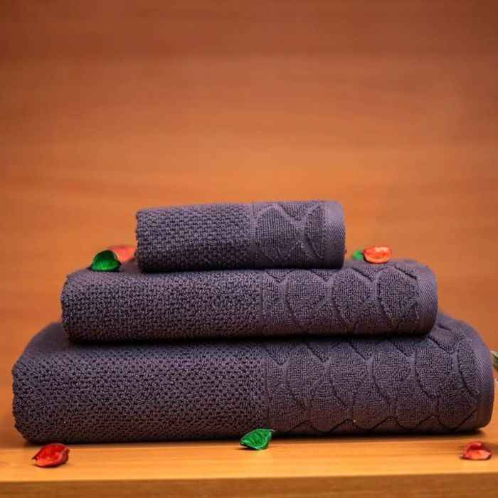 Serviettes de bain - Cassilia - G019 - Pack de 3 - 100% coton - Gris foncé - Douces et absorbantes