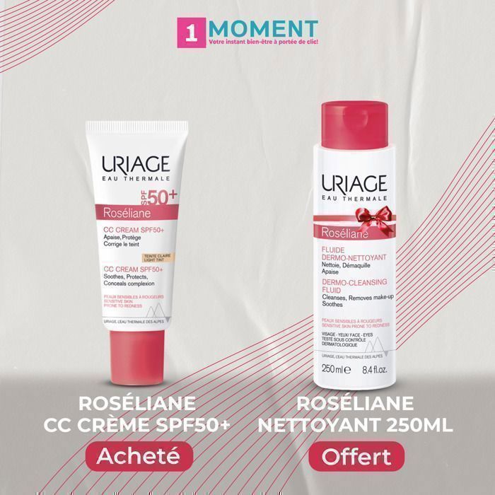 Coffret de soins - Uriage - Roseliane - Crème CC SPF 50+ - Dermo-Nettoyant 250 ml - Hypoallergénique