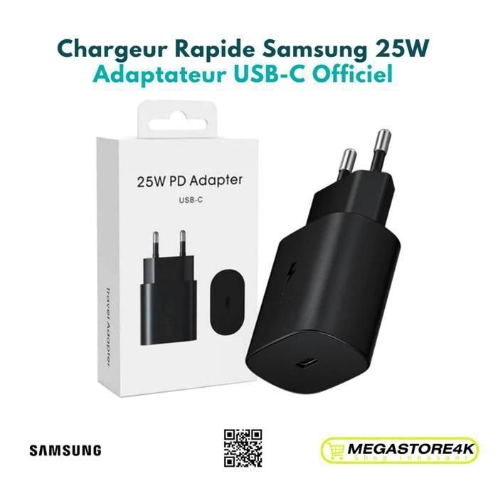 Chargeur Rapide Samsung 25W – Adaptateur USB-C Officiel ( NOIR / BLANC )