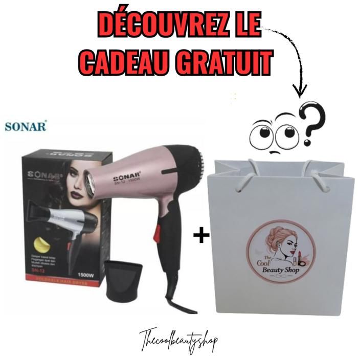 Sèche-cheveux pliable, séchoir à 2 forces de séchage multicolors + Cadeau gratuit