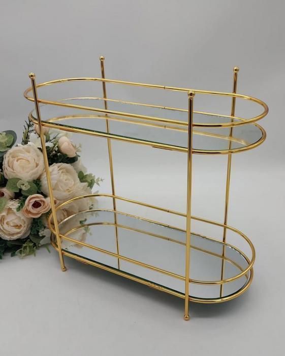 Serviteur Présentoir de Service en metal resistant et Miroir 2 Niveaux - Doré